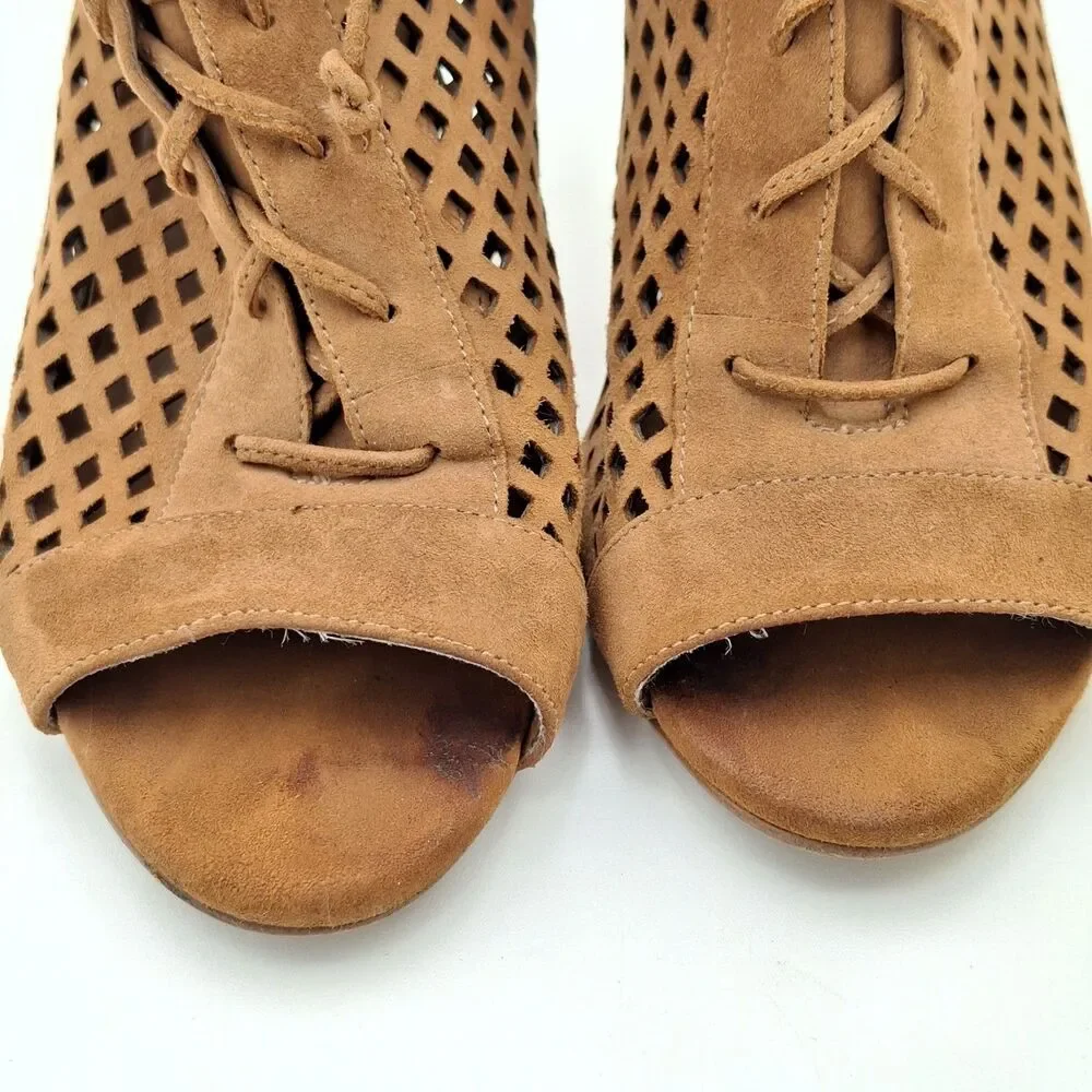Rare Nine West Moustique Suede Sz 8M Women's Heeled Sandal Dark Natural Stiletto